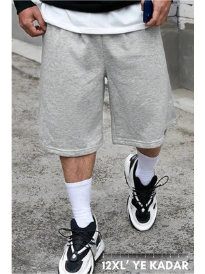 Vladivosto Büyük Beden Battal Boy Diz Hizasında Ekstra Bol Kalıp Yüksek Bel Siyah Gri Renk Şort