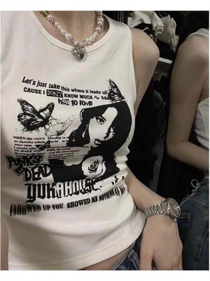 8line Beyaz Yukahouse Askılı Kadın T-Shirt