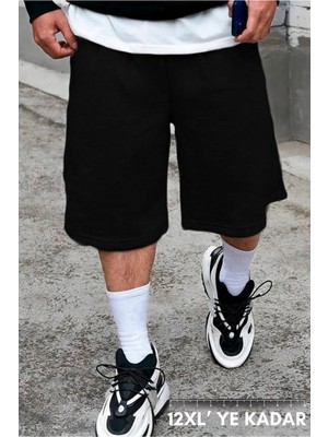 Vladivosto Büyük Beden Battal Boy Diz Hizasında Ekstra Bol Kalıp Yüksek Bel Siyah Gri Renk Şort