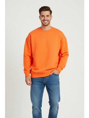 Baskısız Basic Oversize Bisiklet Yaka Şardonlu Unisex Rahat Kalıp Sweatshirt