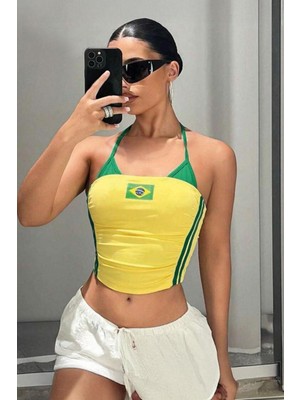 8line Sarı Brasil Y2K Yeşil Ek Askılı Crop
