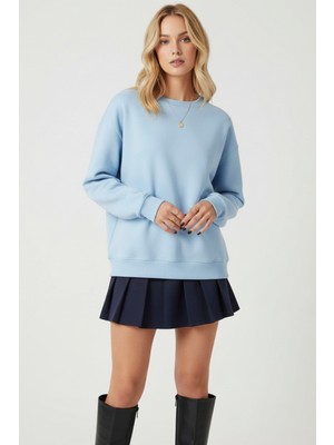 Baskısız Basic Oversize Bisiklet Yaka Şardonlu Unisex Rahat Kalıp Sweatshirt