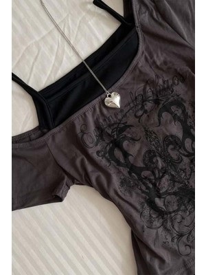 8line Füme Embrace The Chaos Ek Askılı Kısa Kollu Full Body Crop