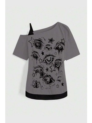 8line Füme Gothic Eye Collage Ek Askılı Kısa Kollu Crop
