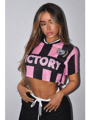8line Pembe Çizgili Victory Forma Crop