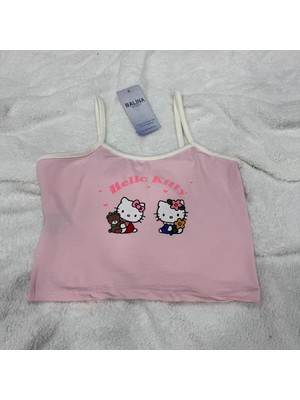 8line Pembe Hello Kitty Beyaz Askılı Crop