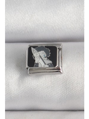 Epilons 316L Çelik Gümüş Renk Siyah İşlemeli Portre Model Nomination Charm - TJ-BC1385