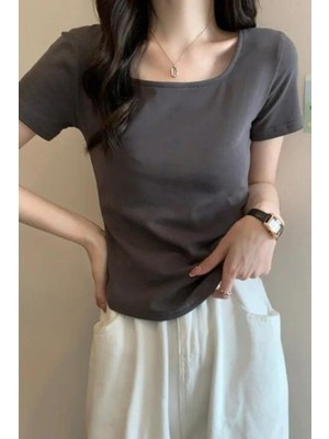 8line Füme Basic Kısa Kollu Crop