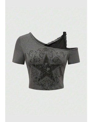 8line Füme Gothic Star Ek Askılı Kısa Kollu Crop