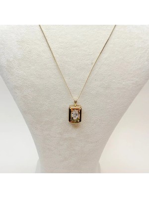 Bimia Gold Içi Taşlı Kare Kolye