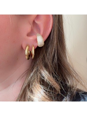 Bimia Gold Taşlı Kalın Kıkırdak Küpe