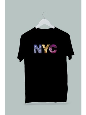Machi Makiteks Kadın Erkek Unisex Yetişkin New York City Nyc Baskılı Pamuklu Siyah Tshirt