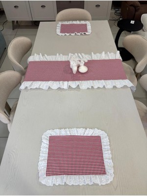 Nurgita Home 3 Parça Fisto Fırfırlı Set 2 Adet Amerikan Servisi Supla + 1 Adet Fırfırlı Runner