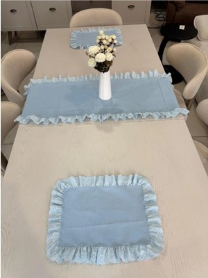 Nurgita Home 3 Parça Fisto Fırfırlı Set 2 Adet Amerikan Servisi Supla + 1 Adet Fırfırlı Runner