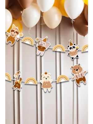 Niksy Design Boho Parti Hayvanları Temalı Banner Parti Süsü