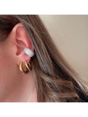 Bimia Gümüş Taşlı Kalın Kıkırdak Küpe