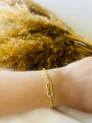 Generic 925 Ayar Gümüş Gold Renkli Kadın Künye/bileklik - Zirkon Taş Şans Temalı