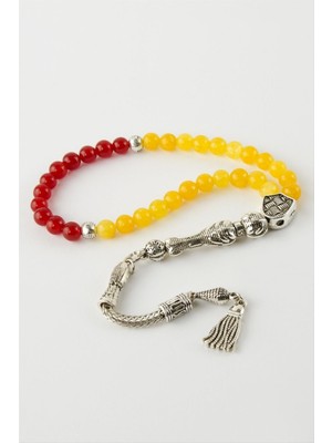 Bijuteri Net Kırmızı Sarı Ceyt Doğaltaş Tesbih 6 mm