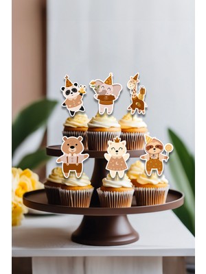 Niksy Design Boho Parti Hayvanları Temalı 12 Adet Cupcake Süsü