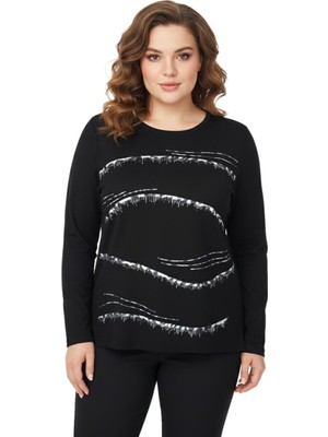 Nazal Kadın Siyah Sıfır Yaka Taşlı Bluz BGL-ST05155