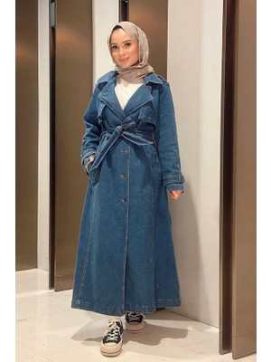 Neways 6458-DENIM Allerli Trençkot Mavi