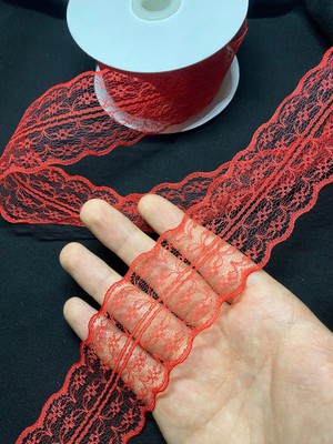 Massaltay Kırmızı Çift Taraflı Dantel Şerit 5 Metre – Dekoratif Süsleme ve El Işi Malzemesi