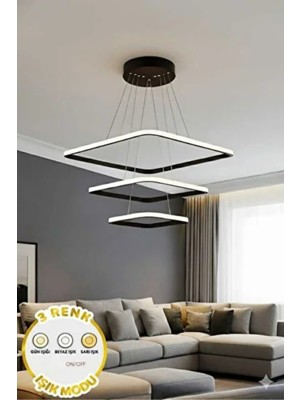 St Aydınlatma Frieza Siyah Kare 3 Renk Işıklı Salon,oturma Odası,yatak Odası Için Modern LED Avize-Kumandasız