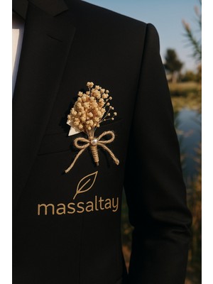 Belirtilmemiş Krem Cipsolu Fiyonk Yaka Çiçeği – Incili Damat ve Nikah Aksesuarı