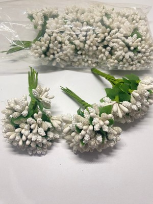 Massaltay Beyaz Tohum Pıtırcık 2 Demet Hobi Craft Süsleme Seti Dekoratif Aksesuar Yapay Çiçek