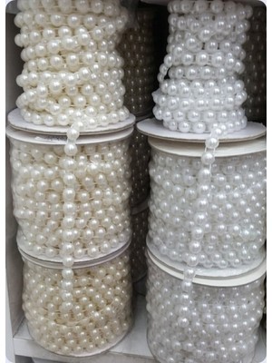 Massaltay 5 Metre 6 mm Sıralı Yarım Inci Şerit Krem Rengi