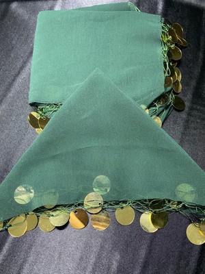 Massaltay Gold Pullu Yeşil Şifon Halay Mendili 2 Adet, Kına Gecesi Düğün Eğlence Aksesuarı