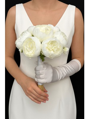 Belirtilmemiş Beyaz Şakayık Gelin Buketi ve Yaka Çiçeği Seti – Yapay Düğün Çiçeği