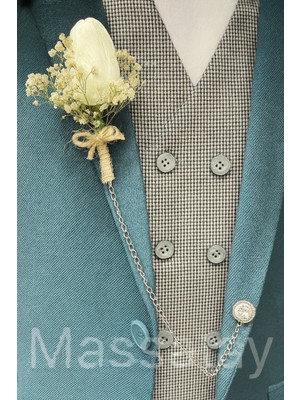 Belirtilmemiş Şık Gelin Damat Düğün Çiçekli Yaka Çiçeği Boutonniere – Beyaz Lale ve Cipso Detaylı