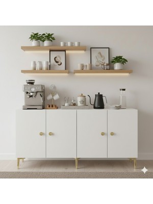 Yumedi Design KA1517B - Squarel Konsol, Tv Sehpası, Çok Amaçlı Dolap ve Kahve Köşesi 150CM Beyaz