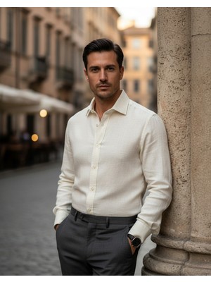 Yusgos Uzun Kollu Pamuklu Kolay Ütü Müslin Keten Regular Erkek Gömlek
