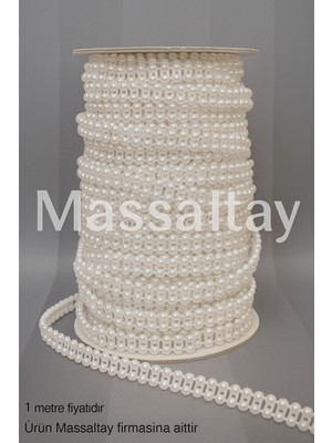 Massaltay Çift Sıralı Beyaz Incili Plastik Boncuk Şerit 1 Metre – Dekoratif Süsleme Malzemesi