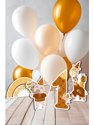 Niksy Design Boho Parti Hayvanları Temalı Yaş Seçenekli Masa Süsü Ayaklı Pano Seti