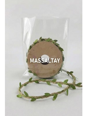 Massaltay Hasır Yapraklı Şerit 9 Metre Yeşil Jüt Süsleme Şeridi Doğal Dekoratif