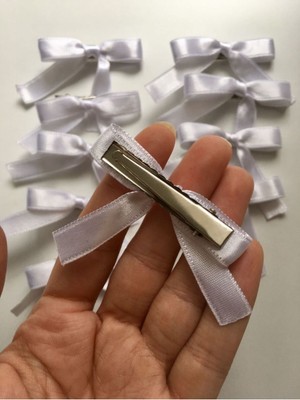 Massaltay Kadın Saten Kurdele Mini Fiyonk Toka 6’lı Beyaz - Şık ve Zarif Saç Aksesuarı Seti