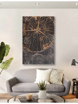 SML Tablo Ağaç Kütük Yaş Halkası Ahşap Kesit Kahve Gold Altın Tonlar Dikey Kanvas Tablo