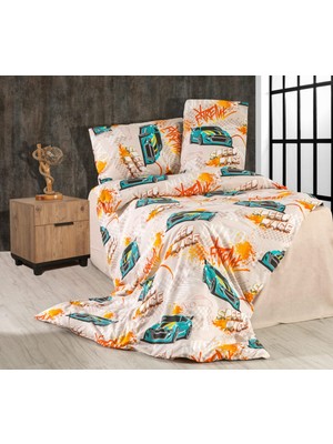 Vionetta Pamuklu Erkek Çocuk Rally Lastikli Çarşaflı 2 Yastıkllı Tek Kişilik Nevresim Takımı