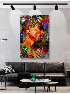 SML Tablo Tupac Shacur Rap Efsane Rapçi Renkli Grafitti Dikey Kanvas Tablo