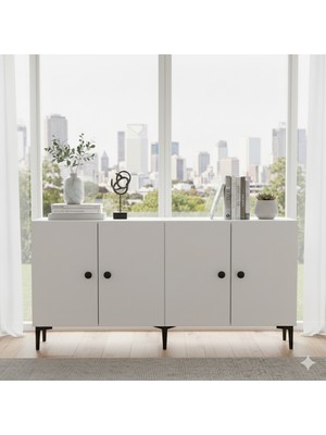 Yumedi Design KA1518B - Sherifa Konsol, Tv Sehpası, Çok Amaçlı Dolap ve Kahve Köşesi 150CM Beyaz