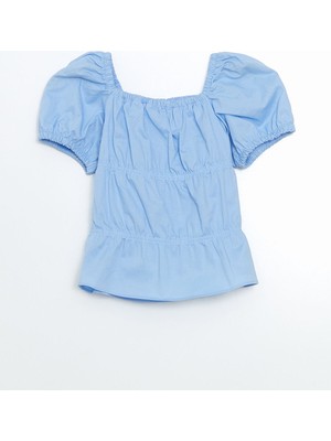 Lc Waikiki Yeni Sezon Kare Yaka Keten Karışımlı Kız Çocuk Bluz