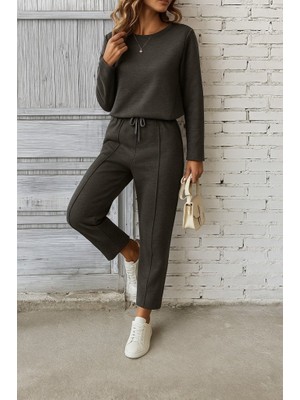Nidam Butik Kadın Uzun Kollu Yanları Nervurlu Viskon Iki Iplik ve Pantolon Ikili Takım