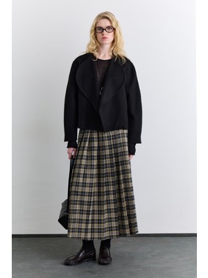 Manuka Pileli Kemerli Ekose Etek Camel