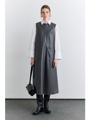 Manuka Cep Detaylı Deri Elbise Gri