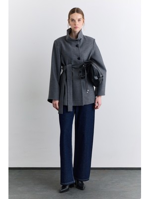 Manuka Geniş Kol Kuşaklı Ceket Gri