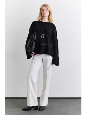 Manuka Ajur Örgü Triko Kazak Siyah