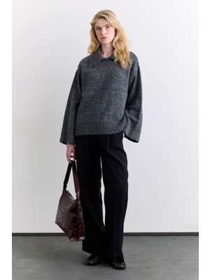 Manuka Geniş Yaka Oversıze Kazak Antrasit